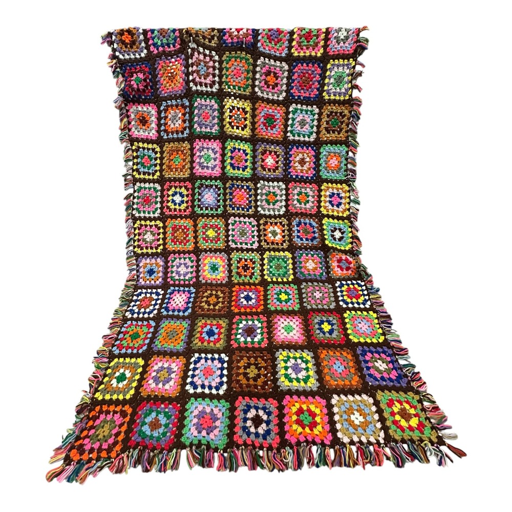 Handmade Crochet Granny Square Throw Blanket Multicolor Boho Afghan